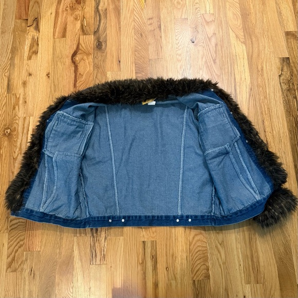 Painted Pony Vintage Blue Denim Jacket Faux Fur Collar Cuffs USA Made M - Picture 5 of 6